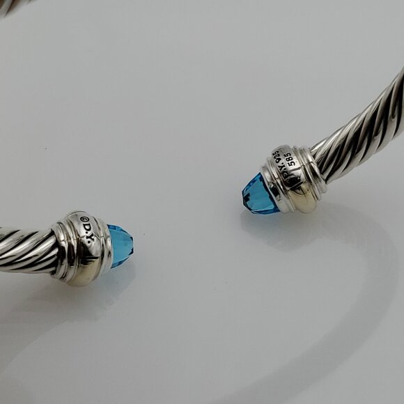 David Yurman Sterling Silver Bracelet with 14K Yellow Gold and Blue Topaz, 5mm - Picture 4 of 5